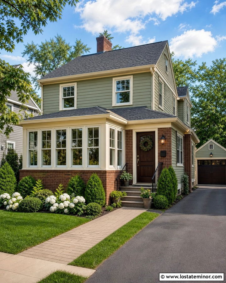 Sage Green House With Brick Sunroom Addition - 30 Sage Green House Design With Sunroom Ideas