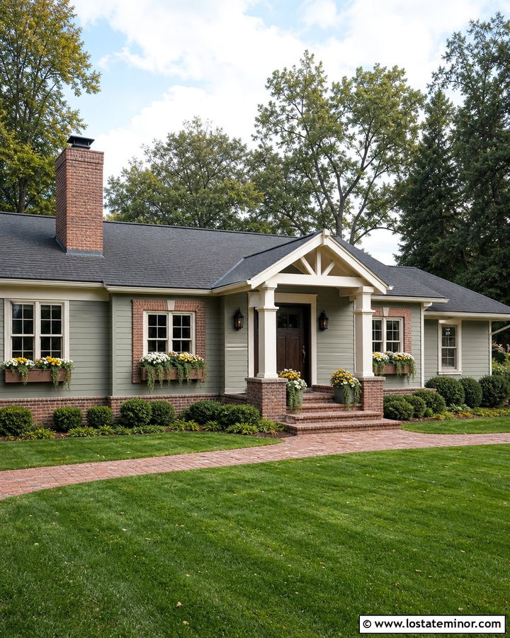 Sage Green House With Brick Window Boxes - 30 Sage Green House Design With Window Boxes Ideas