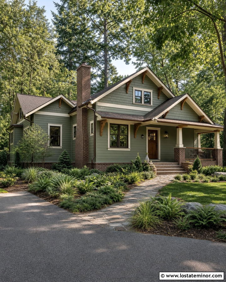 Sage Green House With Brown Brick - 30 Sage Green House Design With Brick Accents Ideas