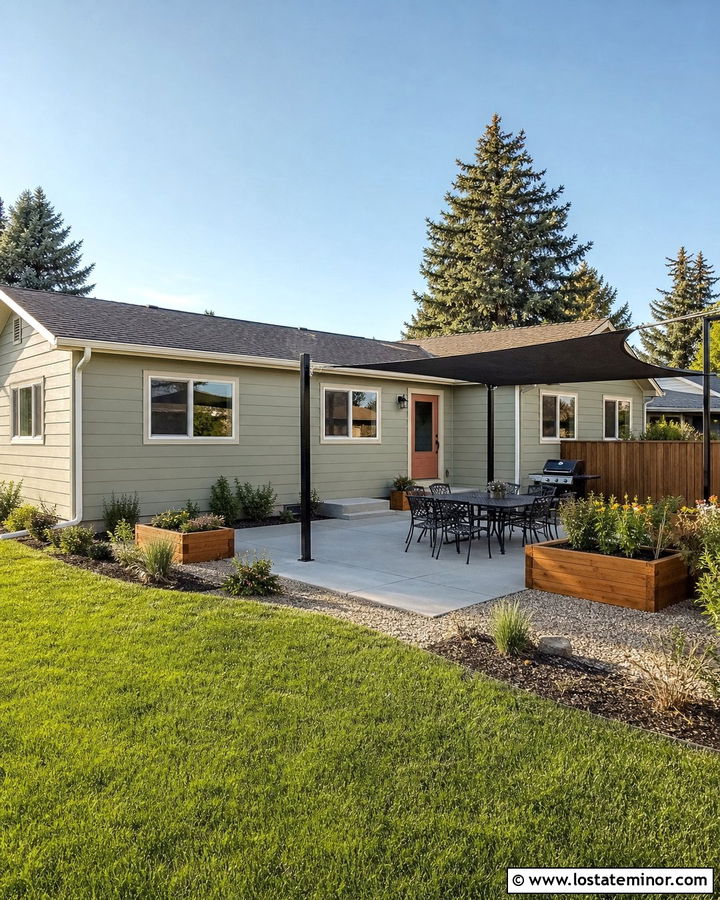 Sage Green House With Budget Concrete Patio - 30 Sage Green House Design With Backyard Ideas