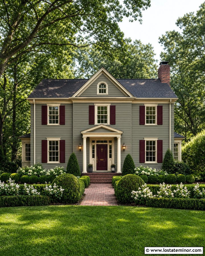 Sage Green House With Burgundy Shutters - 30 Sage Green House Design With Shutters Ideas
