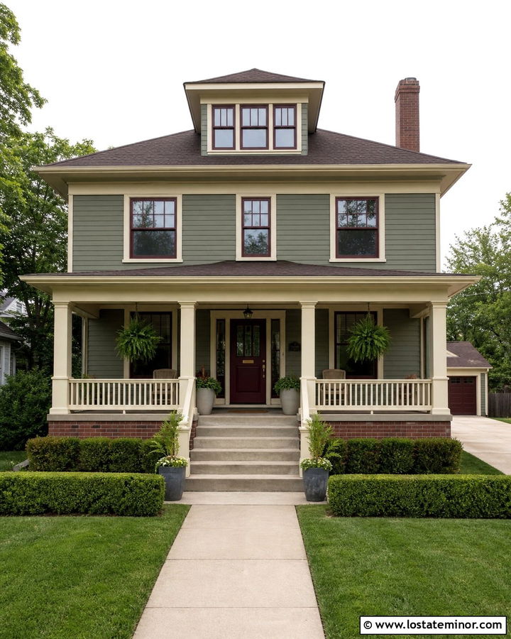 Sage Green House With Burgundy Window Frames - 30 Sage Green House Design With Window Frames Ideas