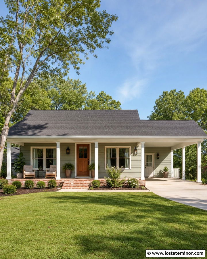 Sage Green House With Carport And Front Porch - 30 Sage Green House Design With Carport Ideas