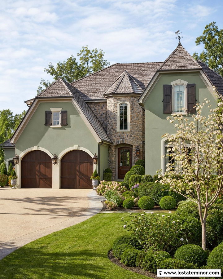 Sage Green House With Carriage House Lighting - 30 Sage Green House Design With Lighting Ideas