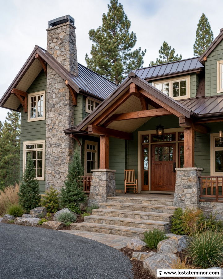 Sage Green House With Cedar Beam Porch Ceiling - 30 Sage Green House Design With Porch Ceiling Ideas