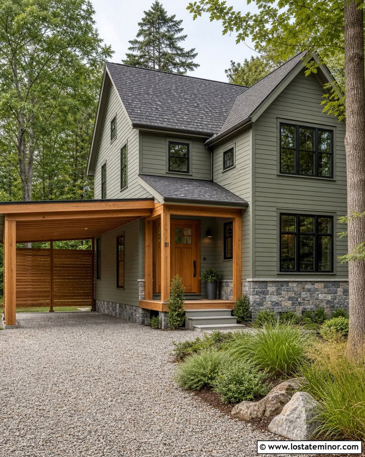 Sage Green House With Cedar Carport - 30 Sage Green House Design With Carport Ideas