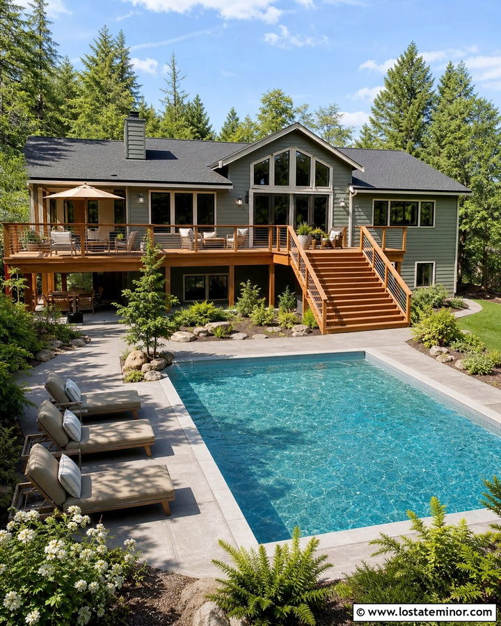 Sage Green House With Cedar Deck And Pool - 30 Sage Green House Design With Swimming Pool Ideas