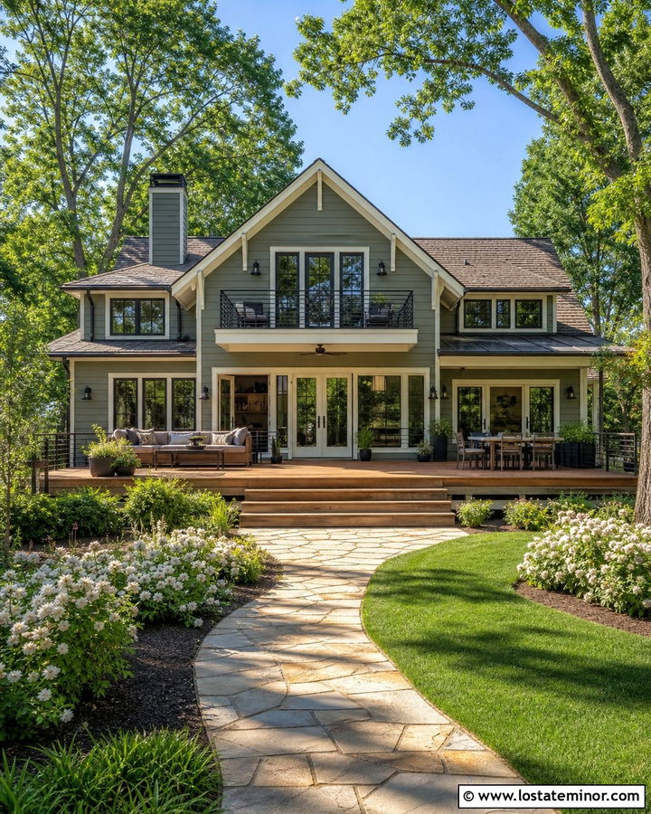 Sage Green House With Cedar Deck - 30 Sage Green House Design With Backyard Ideas