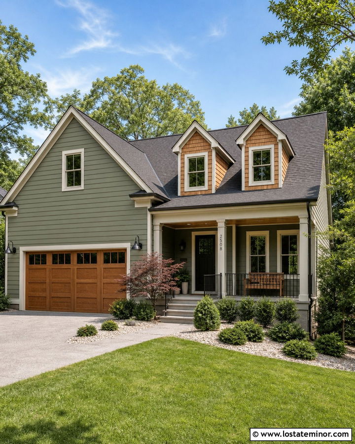 Sage Green House With Cedar Dormer Accents - 30 Sage Green House Design With Dormers Ideas
