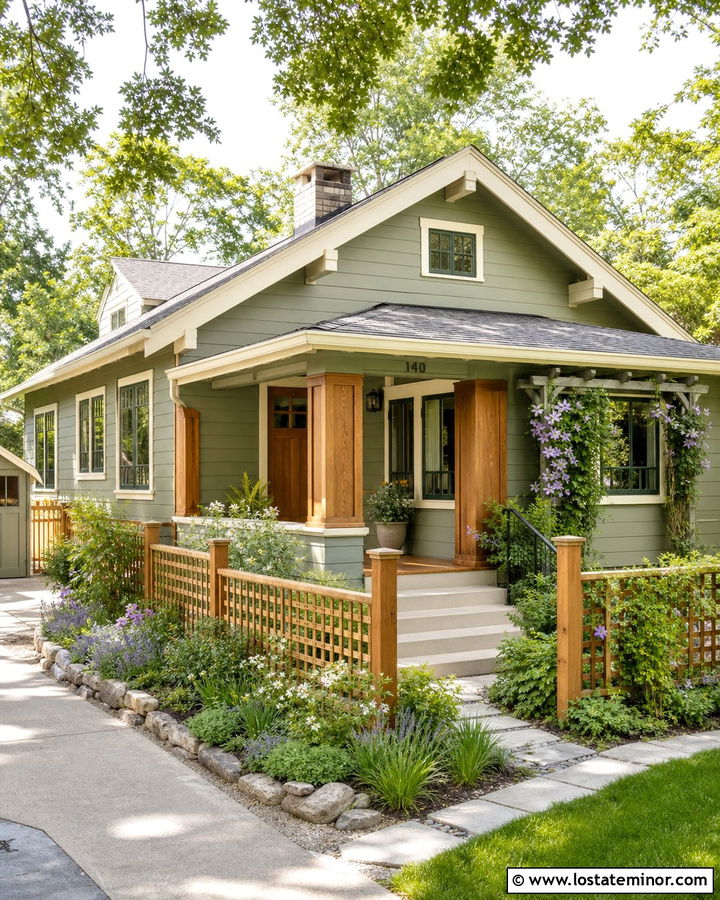 Sage Green House With Cedar Lattice Fence - 30 Sage Green House Design With Fence Ideas