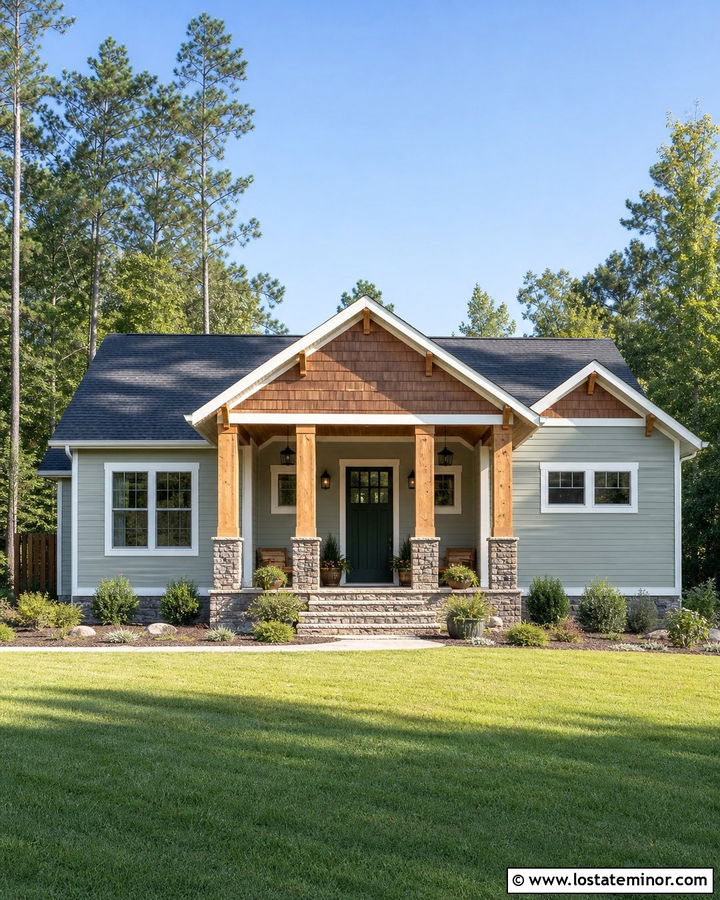 Sage Green House With Cedar Porch Columns - 30 Sage Green House Design With Cedar Shake Ideas