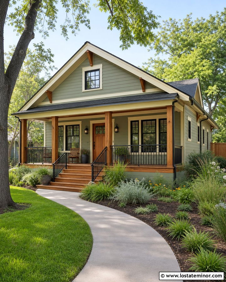 Sage Green House With Cedar Porch Steps - 30 Sage Green House Design With Steps Ideas