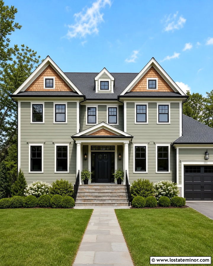 Sage Green House With Cedar Shake And Black Door - 30 Sage Green House Design With Cedar Shake Ideas