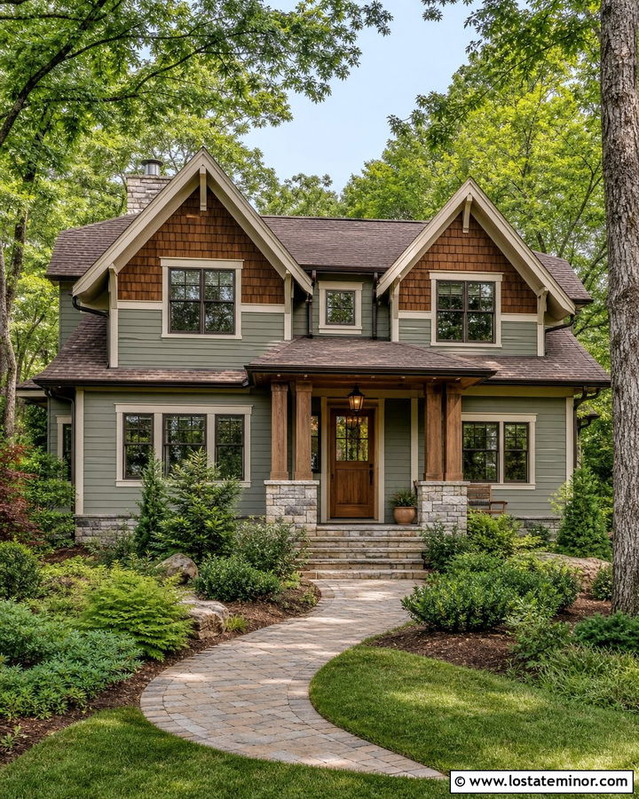 Sage Green House With Cedar Shake And Brown Roof - 30 Sage Green House Design With Cedar Shake Ideas