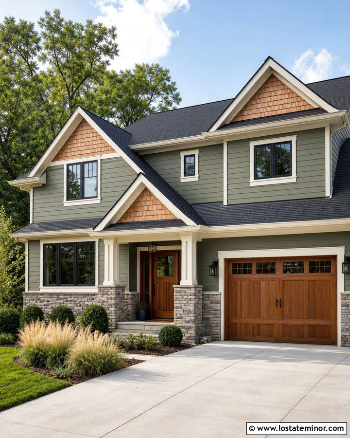Sage Green House With Cedar Shake And Gray Stone - 30 Sage Green House Design With Cedar Shake Ideas
