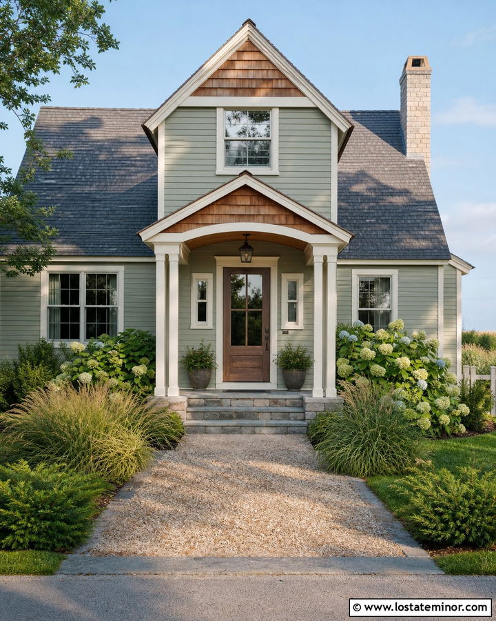 Sage Green House With Cedar Shingle Portico - 30 Sage Green House Design With Portico Ideas