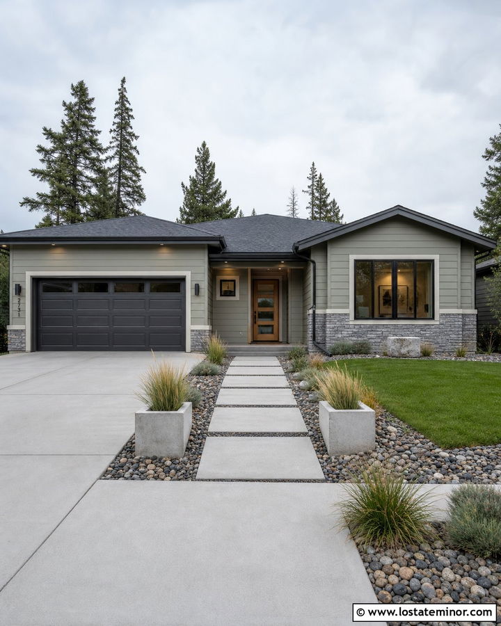 Sage Green House With Charcoal Gray Garage Door - 30 Sage Green House Design With Garage Door Ideas
