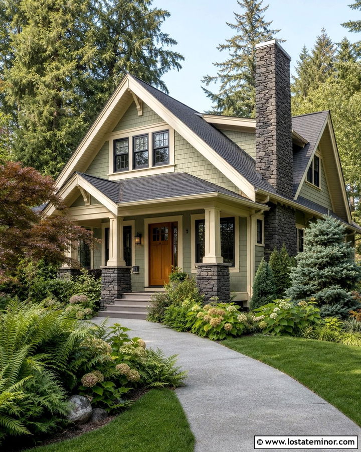 Sage Green House With Charcoal Stone Chimney - 30 Sage Green House Design With Chimney Ideas