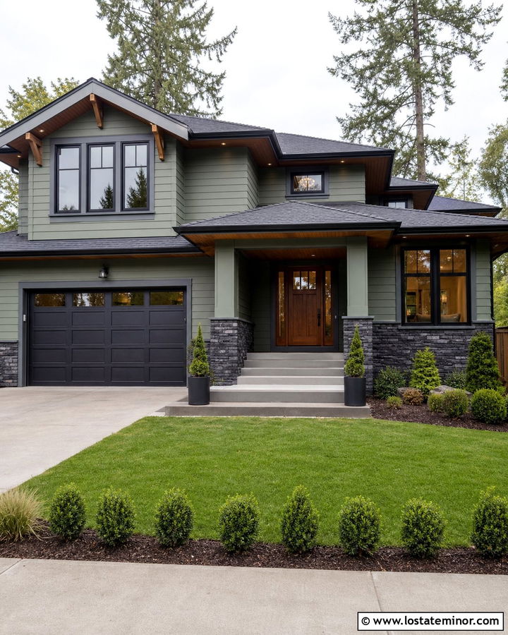 Sage Green House With Charcoal Stone Wainscoting - 30 Sage Green House Design With Wainscoting Ideas
