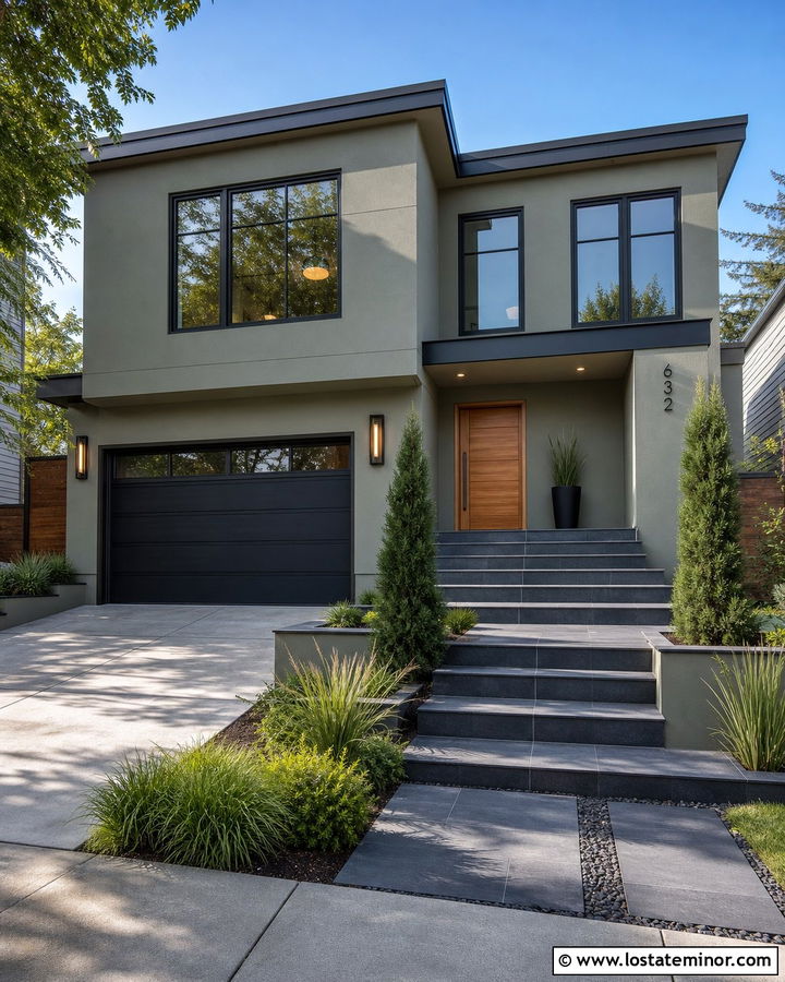Sage Green House With Charcoal Tile Steps - 30 Sage Green House Design With Steps Ideas