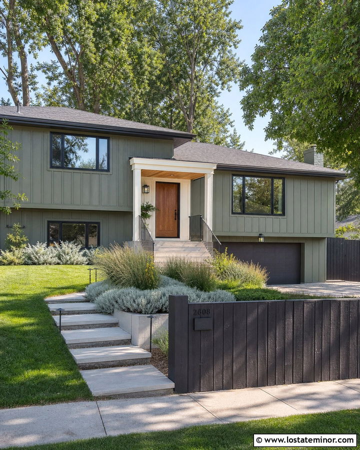 Sage Green House With Charcoal Wood Fence - 30 Sage Green House Design With Fence Ideas