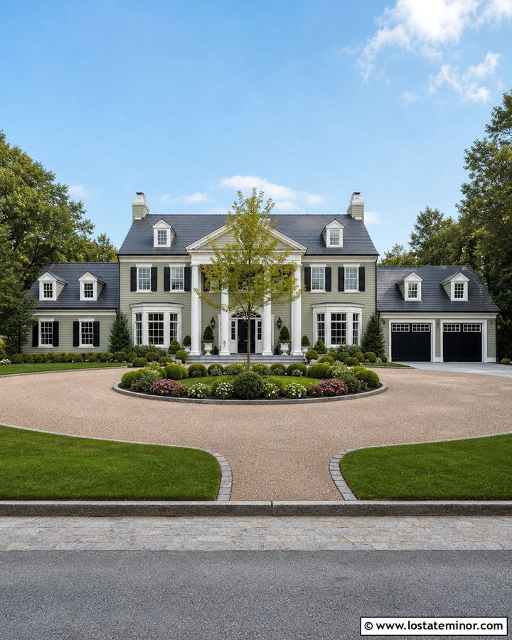 Sage Green House With Circular Driveway - 30 Sage Green House Design With Driveway Ideas