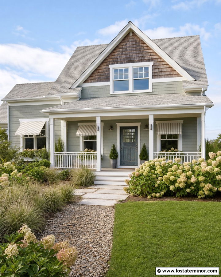Sage Green House With Coastal Canvas Awning - 30 Sage Green House Design With Awning Ideas