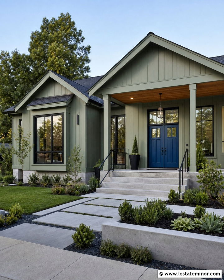 Sage Green House With Cobalt Blue Front Door - 30 Sage Green House Design With Front Door Ideas