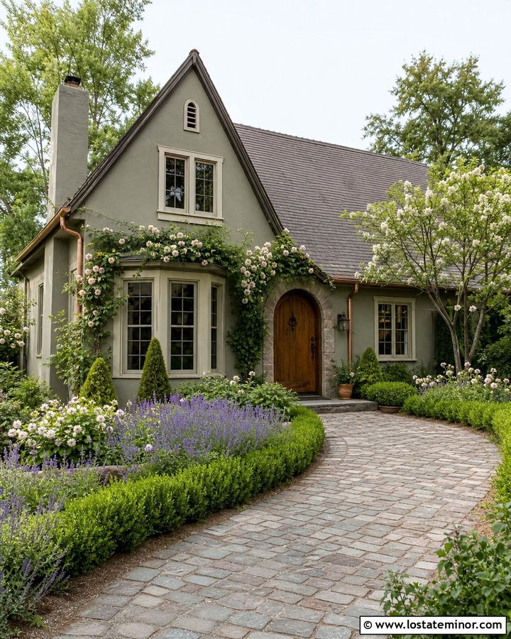 Sage Green House With Cobblestone Walkway - 30 Sage Green House Design With Walkway Ideas