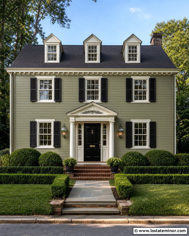 Sage Green House With Colonial Gas Lanterns - 30 Sage Green House Design With Lighting Ideas