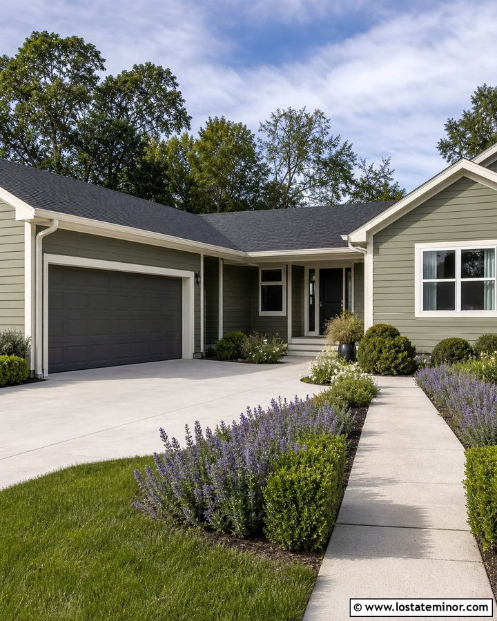 Sage Green House With Concrete Driveway - 30 Sage Green House Design With Driveway Ideas
