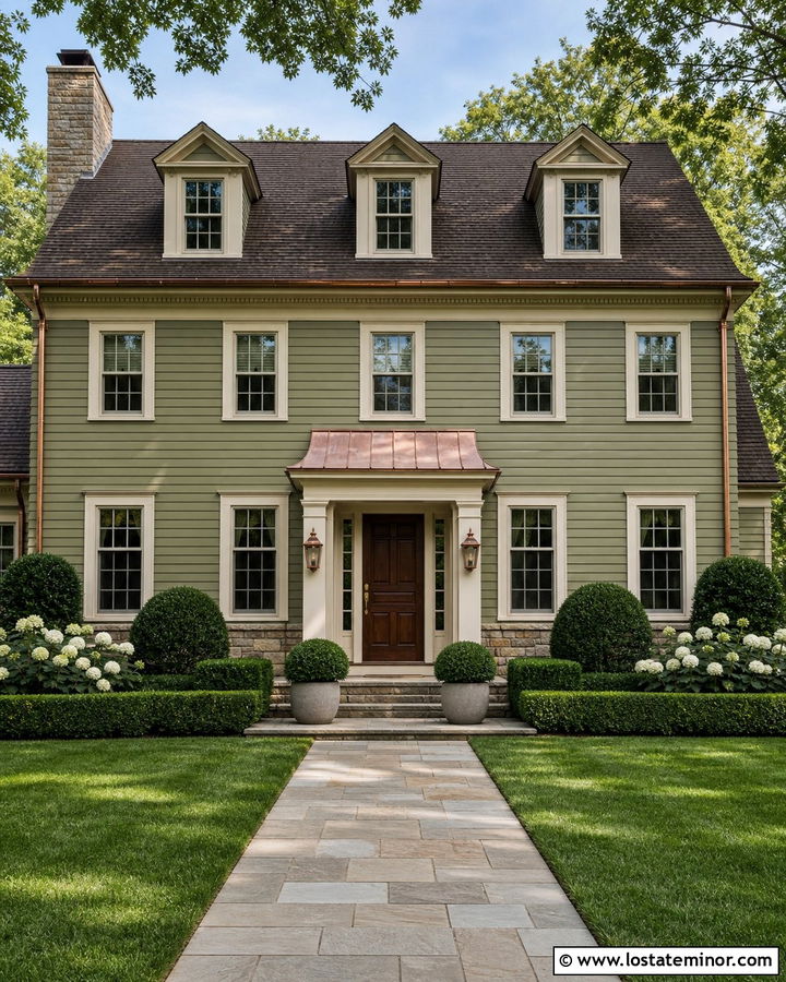 Sage Green House With Copper Awning - 30 Sage Green House Design With Awning Ideas