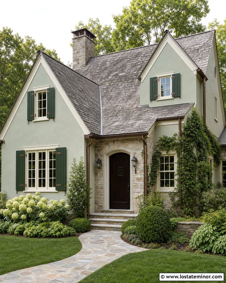 Sage Green House With Copper Shutter Hardware - 30 Sage Green House Design With Shutters Ideas