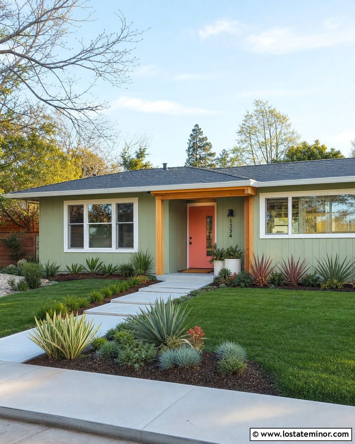 Sage Green House With Coral Front Door - 30 Sage Green House Design With Front Door Ideas