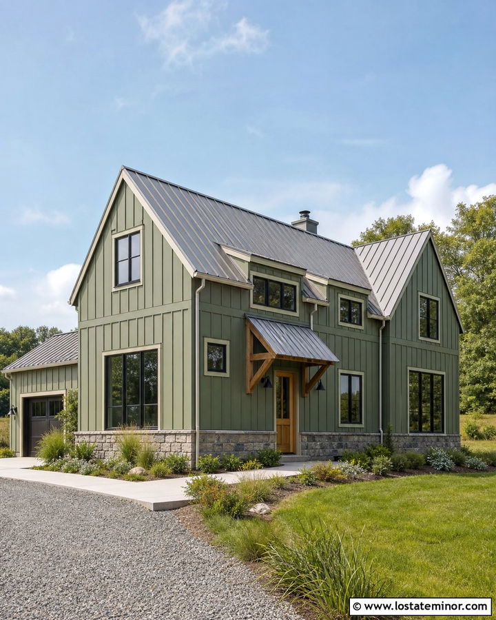 Sage Green House With Corrugated Metal Awning - 30 Sage Green House Design With Awning Ideas