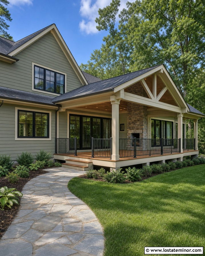 Sage Green House With Covered Back Deck - 30 Sage Green House Design With Deck Ideas