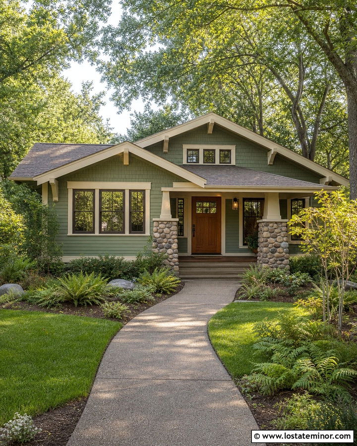 Sage Green House With Craftsman Entry Door - 30 Sage Green House Design With Entry Door Ideas