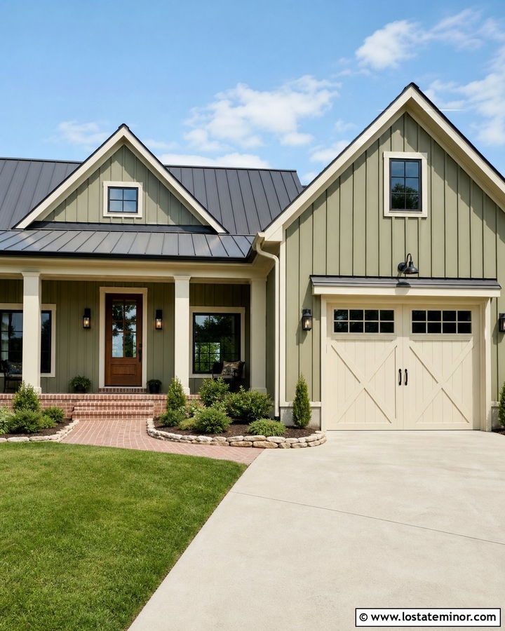 Sage Green House With Cream Barn Garage Door - 30 Sage Green House Design With Garage Door Ideas