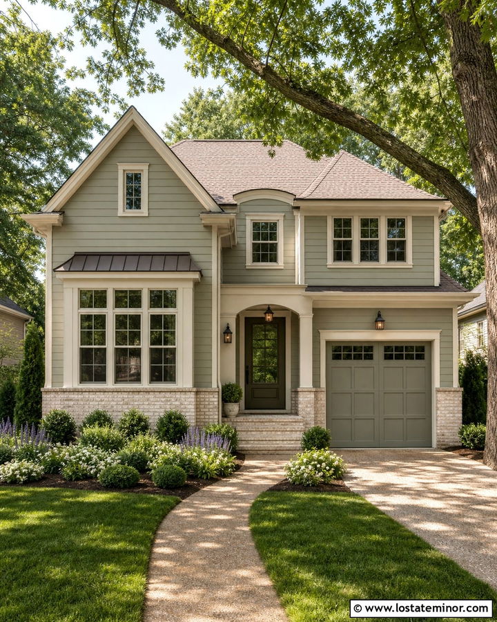 Sage Green House With Cream Brick - 30 Sage Green House Design With Brick Accents Ideas