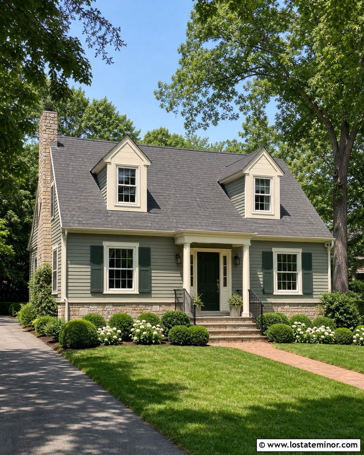 Sage Green House With Cream Dormers - 30 Sage Green House Design With Dormers Ideas