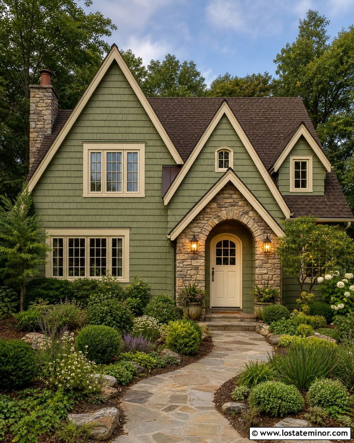 Sage Green House With Cream Front Door - 30 Sage Green House Design With Front Door Ideas
