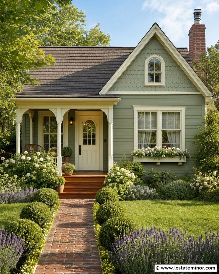 Sage Green House With Cream Front Door - 30 Sage Green House Design With Entry Door Ideas