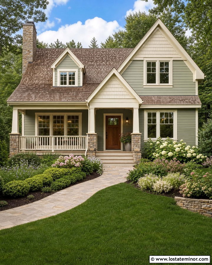 Sage Green House With Cream Gables - 30 Sage Green House Design With Gables Ideas