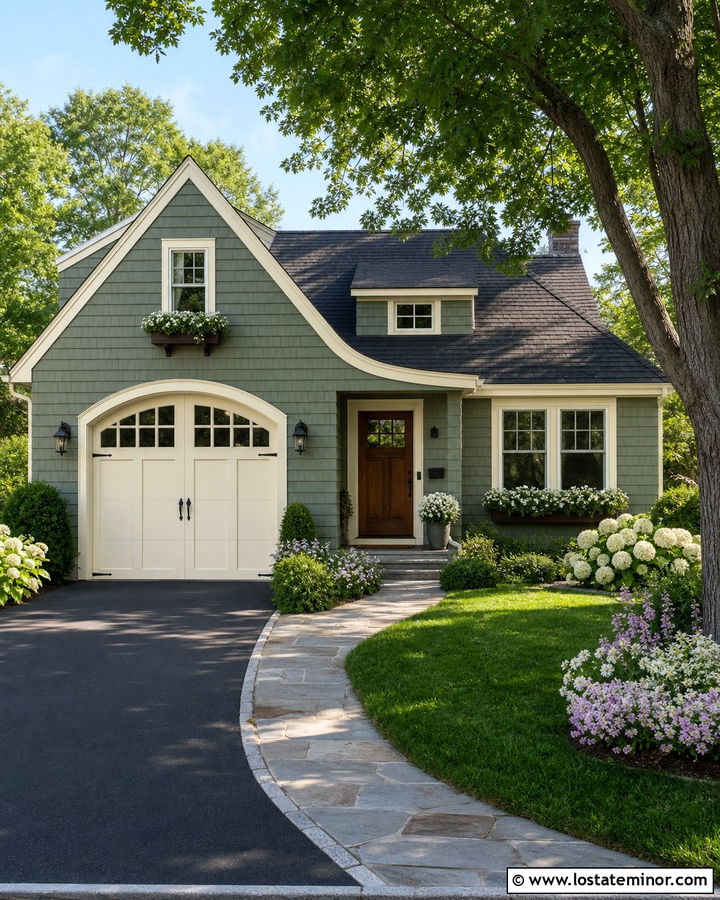 Sage Green House With Cream Garage Door - 30 Sage Green House Design With Garage Door Ideas