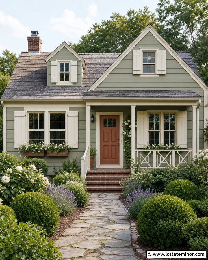 Sage Green House With Cream Shutters - 30 Sage Green House Design With Shutters Ideas