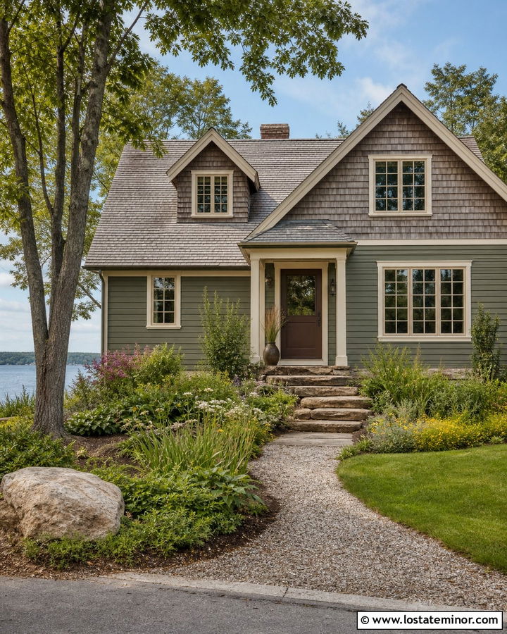 Sage Green House With Cream Trim And Weathered Cedar Shake - 30 Sage Green House Design With Cedar Shake Ideas