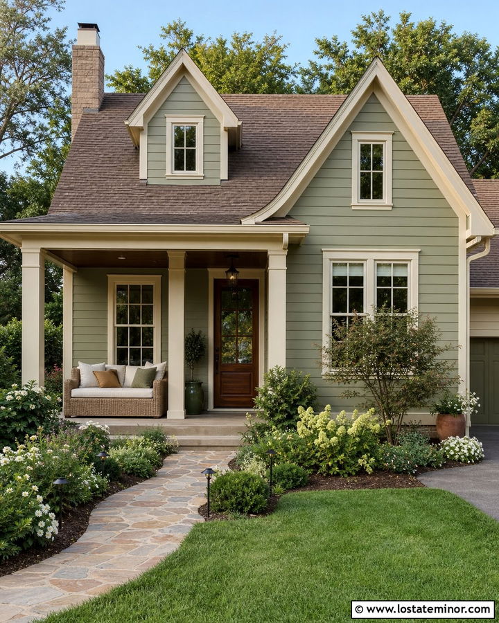 Sage Green House With Cream Trim And Woven Daybed - 30 Sage Green House Design With Daybed Ideas