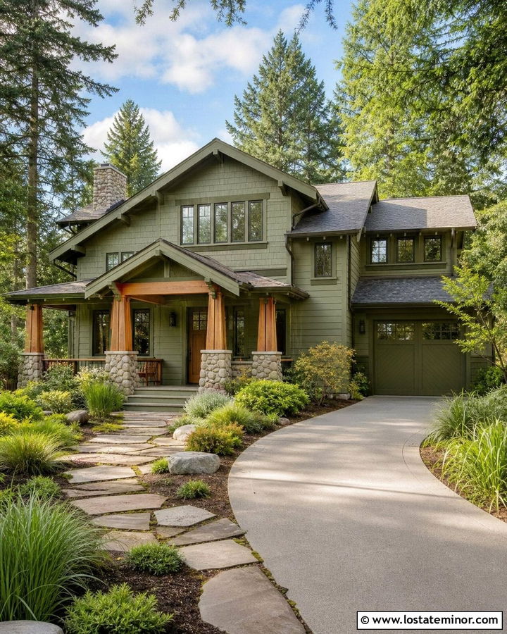 Sage Green House With Curved Driveway - 30 Sage Green House Design With Driveway Ideas