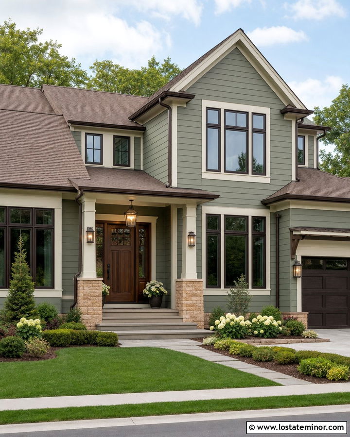 Sage Green House With Dark Bronze Window Frames - 30 Sage Green House Design With Window Frames Ideas