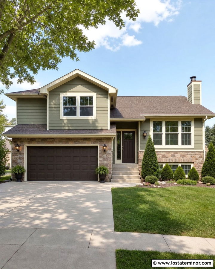 Sage Green House With Dark Brown Garage Door - 30 Sage Green House Design With Garage Door Ideas
